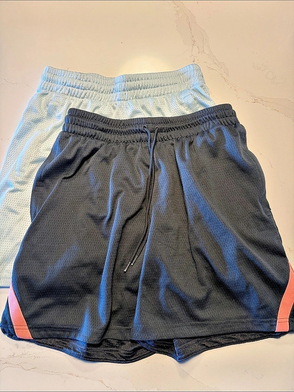 adidas Trefoil Essentials Mesh Shorts Color Gray/Salmon and Blue Size Medium 2 p